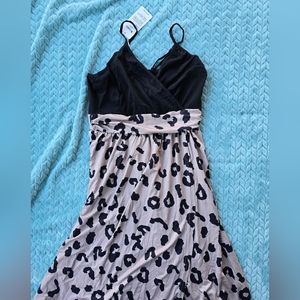NWT Newshows M? Black and Tan Leopard Print Summer Maxi Dress